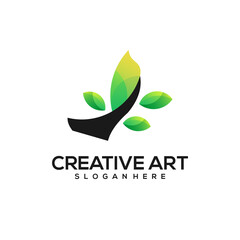 Fototapeta premium Leaf green logo gradient colorful design