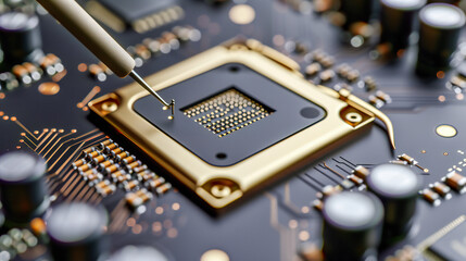 Within the intricate networks of a computer circuit, the convergence of technology and innovation is captured, showcasing the microcosm of electronic complexity that powers our digital age