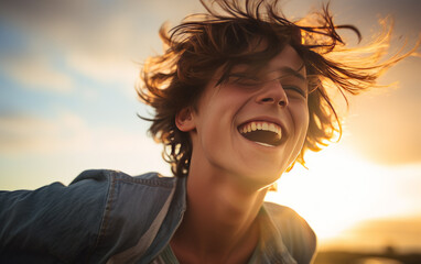 Sunny Smiles: Carefree Teen Moments - obrazy, fototapety, plakaty