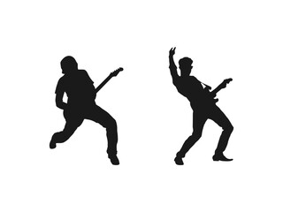 Fototapeta na wymiar Guitarist silhouettes set. Vector silhouette of standing musician, people, black color. Guitar player. Vector drawing of a collection of silhouettes. vector illustration isolated on white background.