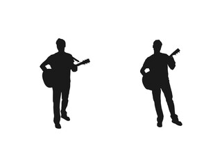 Guitarist silhouettes set. Vector silhouette of standing musician, people, black color. Guitar player. Vector drawing of a collection of silhouettes. vector illustration isolated on white background.