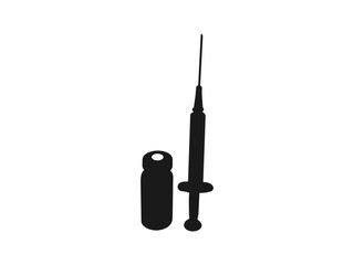 Medical syringe silhouette icon vector. Syringe for vaccine, vaccination, injection, flu shot. Medical equipment. vector sign symbol. Flat vector illustration isolated on white background. EPS 10.
