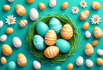 Fototapeta na wymiar easter eggs on a green background