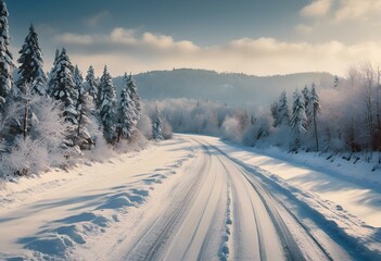 Fototapeta premium Route enneigée dans un paysage hivernal