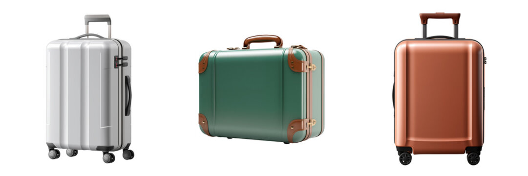 Suitcase with and without wheels for travel isolated on transparent background