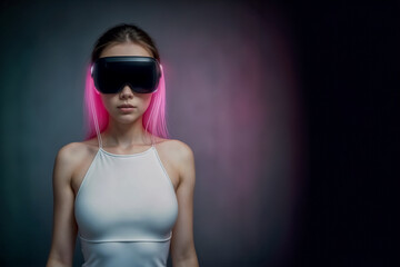 Neon Surreale- Realtà Virtuale Inebriante con Visore VR su Sfondo Luminoso