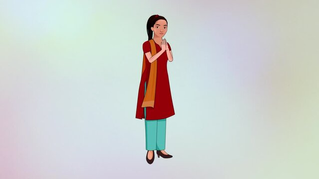 Girl Character Smiling Doing Namaste - girl greeting 