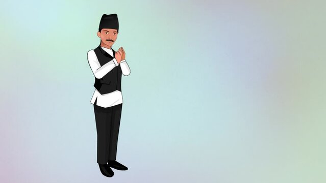Boy Character Smiling Doing Namaste - man greeting 