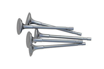 Stack of engine valves isolated on white background. Top view. 3d render