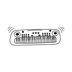Hand drawn synthesizer. Doodle sketch style.Simple synthesizer icon. Isolated vector illustration.
