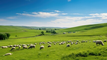 pasture sheep farm - obrazy, fototapety, plakaty