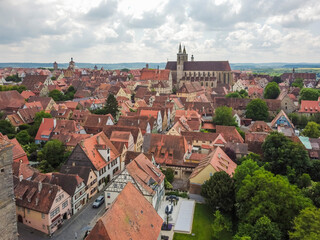 Obraz premium Rothenburg Tauber Aerial view, Bavaria, Bayern. Germany by drone. Fortess. 
