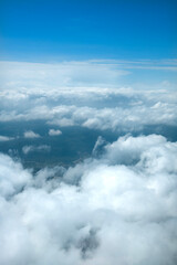 View of clouds in the sky from the plane, sky background.