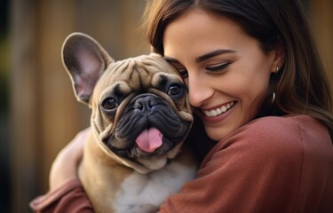 Joyful Embrace with French Bulldog