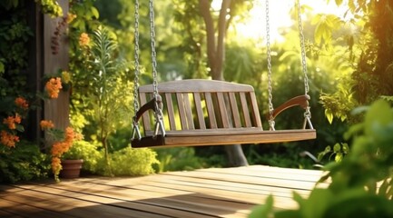 Naklejka premium wooden swing and garden deck