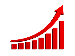 Red arrow up shows increasing sales. Conceptual vector illustration