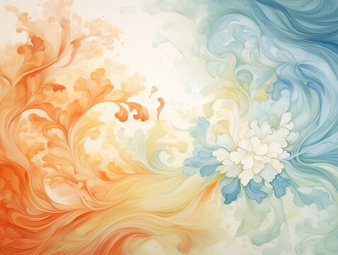 A background in a watercolor style with swirls and colorful flowers
