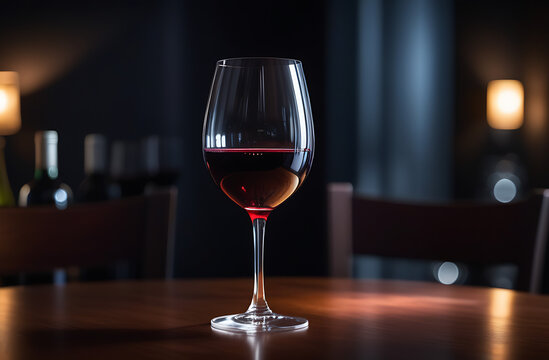 Glass of red wine close-up. Wine list, bar, restaurant, winery. Relaxation and relaxation, enjoying good wine