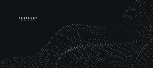 Abstract black, white Gradient Flowing Dot Waving Particle geometric Technology Background. Digital Futuristic duck grey Gradient Dotted Wave. Concept For Science, Music cover, website, header