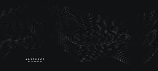 Abstract black, white Gradient Flowing Dot Waving Particle geometric Technology Background. Digital Futuristic duck grey Gradient Dotted Wave. Concept For Science, Music cover, website, header