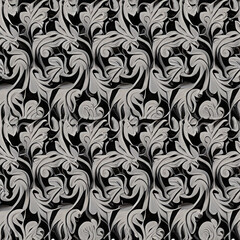 Illustration of seamless abstract black floral vine pattern