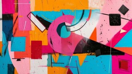 Vibrant Urban Symphony Pink and Azure Abstract - Geometric Street Essence with a Romantic Flair