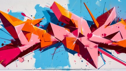 Vibrant Urban Expression Bold Graffiti with Pink, Red, and Blue Tones Enhanced by Pastel Orange and Sky-Blue Accents