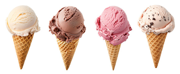 Icecream scoops in waffle cone mix flavor