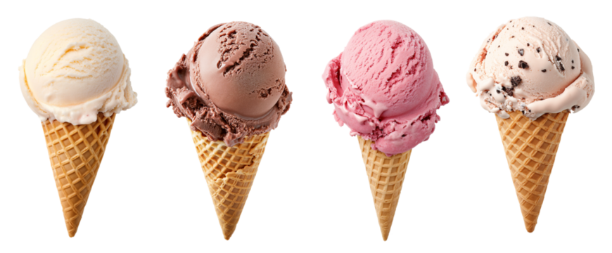 Icecream scoops in waffle cone mix flavor