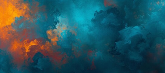 Obraz na płótnie Canvas Abstract Surreal Landscape Vibrant Whirls of Blue and Orange Smoke with Intricate Marbled Effects