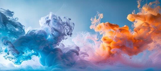 Fototapeta na wymiar Surreal Dreamscape Fusion Abstract Blue and Orange Smoke Waves with Sky-Blue and Magenta Hues � Fantasy Landscape Concept Background