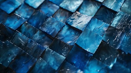 Blue Mirage Geometric Glass Squares with Glossy Abstract and Optical Illusion Folds - obrazy, fototapety, plakaty