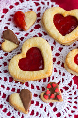 Homemade cookies in shapr of  red hearts for St.Valentine's day tea party