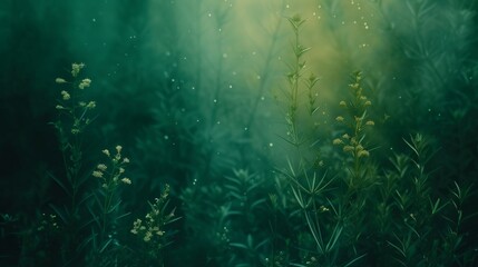 Fototapeta premium Emerald and Azure Dreamscape Ethereal Nature-Inspired Bokeh Illustration with Selective Focus