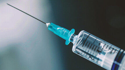 Syringe with a vaccine on a black background close-up. - obrazy, fototapety, plakaty