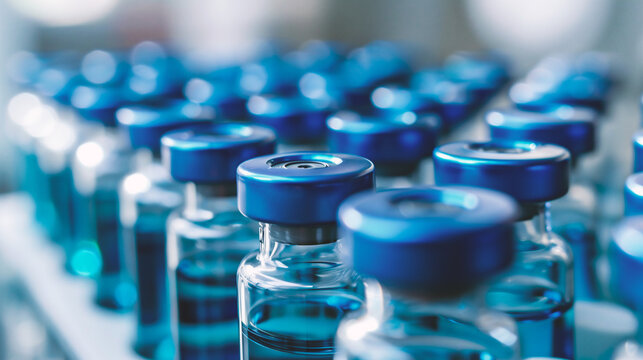 Vaccine vials and syringe injection in hospital laboratory for vaccination.