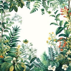 Vibrant Tropical Plant Frame with Exotic Foliage and Flowers