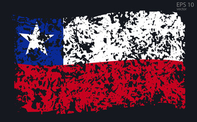 Vector flag of Chile. Vector illustration with cracks and abrasions.