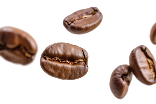 
flying coffee beans macro closeup isolated on transparent background