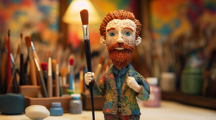 miniature figurine of an artist holding a painting brush