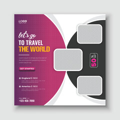 Travel agency social media cover and web banner template for dream holiday vacation with gradient color shapes