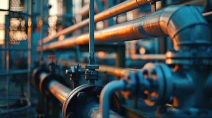 Fototapeta premium Close up Industrial view at oil refinery plant form industry zone. Generative Ai. 