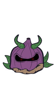 a vector image of a red onion vegetable that resembles a devil.