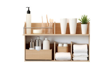 Classic Wooden Bathroom Organizer Isolated On Transparent Background