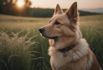 portrait of dog among the grasses