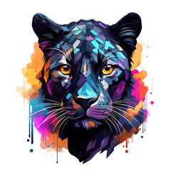 Painting of black panther head on a clean background, Png for Sublimation Printing, Printable art, Wild Animals. Illustration, Generative AI.