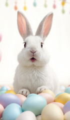 Naklejka na ściany i meble Lovely little Easter bunny. Baby Easter pet. Rabbit and Easter eggs