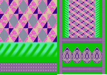 multi patterns with colorful sari design for textile printed u can used texture, graphic, background. Abstract border pattern geometrical textile saree in colorful background and digital Flower design
