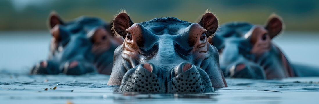 a hippo's head in water