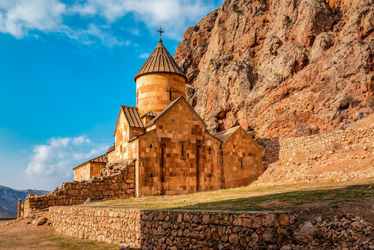 Ancient old Noravank Armenian monastery in the mountains in sunlight